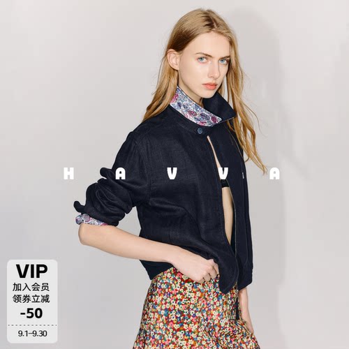 HAVVA短款翻领收腰短外套