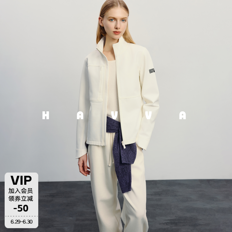 HAVVA加绒加厚立领开衫外套立体分割线剪裁女上衣2026秋季W3-0222