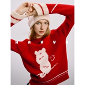 卡通提花毛衣女士针织衫 HAVVA 红运好运新年系列 2025冬M14300