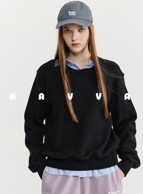 HAVVA休闲松弛感加绒加厚卫衣女套头保暖可叠穿上衣2025冬V3-4289