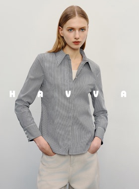HAVVA设计感简约通勤上衣经典条纹长袖女士衬衫2026春季C3-02980