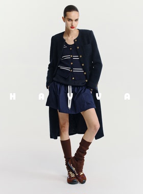 HAVVA高级感小众圆领毛呢大衣中长款正肩女开衫外套2025冬N3-2494