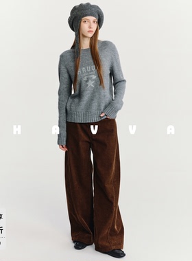 HAVVA口碑推荐经典款灰色提花毛衣女内搭针织衫2025秋冬M3-27130