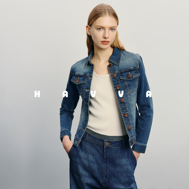 HAVVA不费力穿搭短款牛仔外套修身显瘦女士上衣2026春季W3-00040,女装/女士精品,短外套,淘宝优惠券,粉丝福利购,淘宝优惠卷