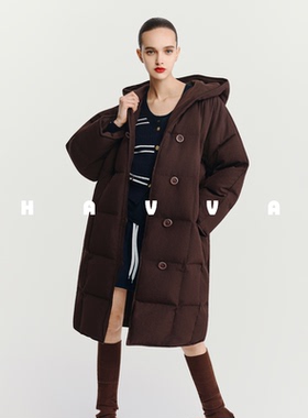 HAVVA哑光感高充绒量加厚羽绒服宽松直筒连帽外套2025冬Y3-2631