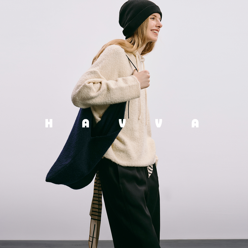 havva连帽宽松纯色毛衣