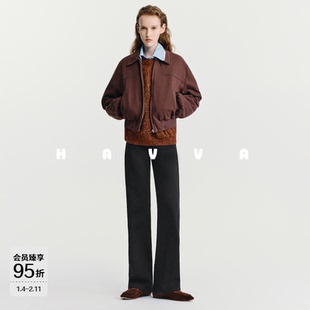 HAVVA显瘦加绒加厚小直筒牛仔裤弹力女士裤子2025年冬季KH3-5170