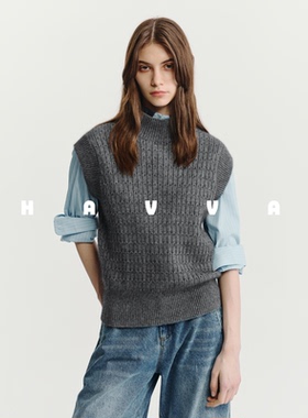 HAVVA慵懒风半高领针织马夹提花毛衣气质坎肩马甲2025秋冬M87541