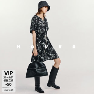 21570 连衣裙女遮肉显瘦抽绳裙子2026夏季 HAVVA宽松慵懒感短袖