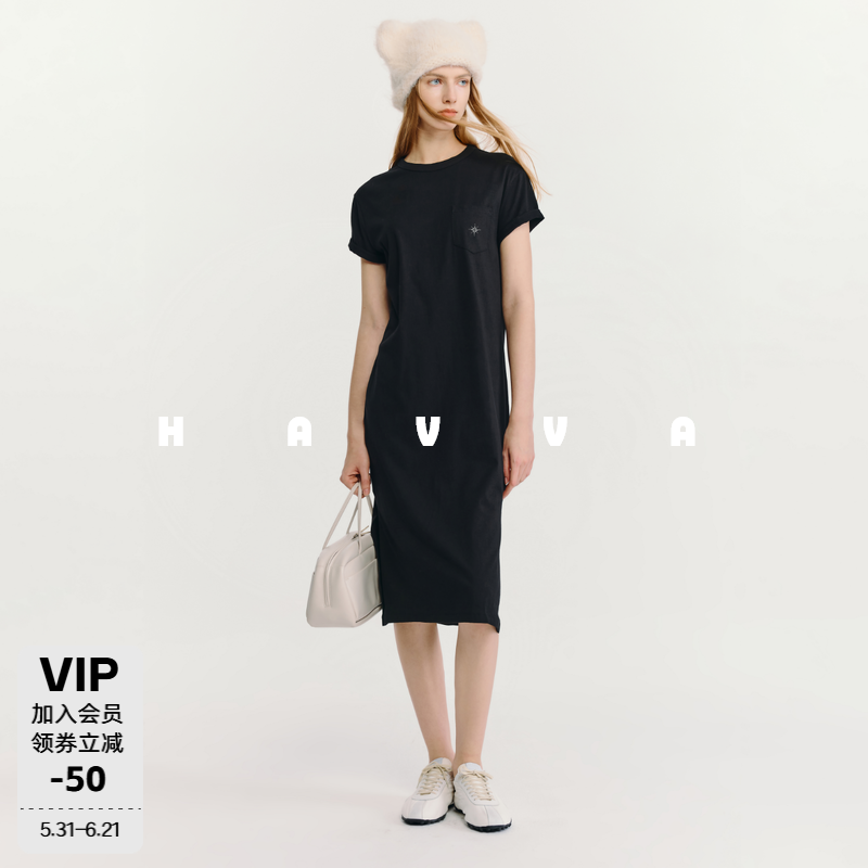 HAVVA极简松弛感Clean Fit懒人基础女士T恤连衣裙2026夏季Q3-7202