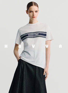 HAVVA休闲印花圆领短袖T恤舒适质感女士半袖上衣2026春夏T3-1269