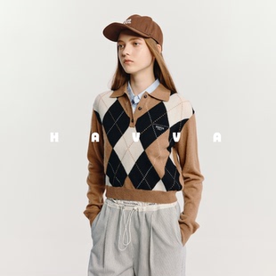 HAVVA学院风Polo领毛衣舒适短款好穿搭女士上衣2025秋冬M3-2721