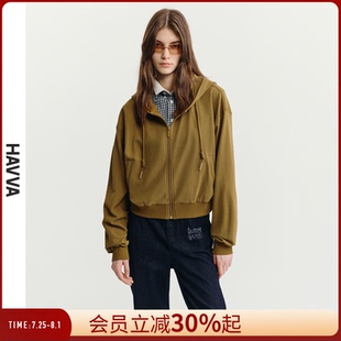 HAVVA短款 3765 上衣2025秋W3 連帽衛(wèi)衣外套女ins風減齡拉鏈開衫
