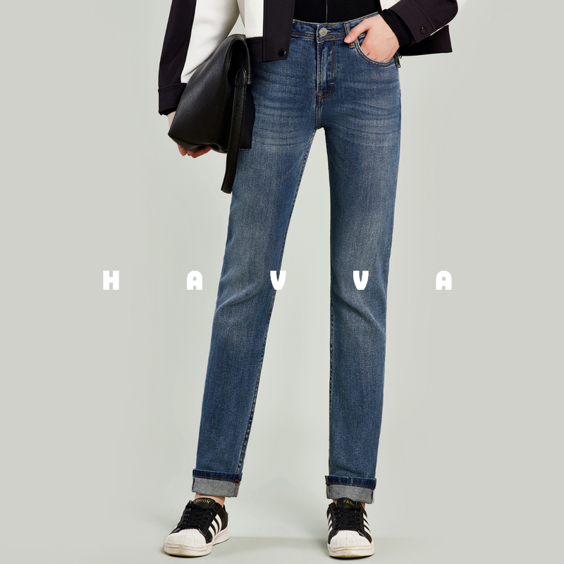 HAVVA超好穿小直筒牛仔裤弹力舒适女法棍烟管裤2025秋冬KN3-15931