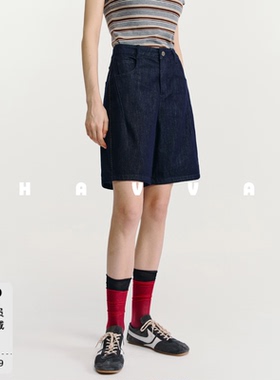 HAVVA高腰阔腿牛仔短裤宽松舒适显瘦女士裤子2026夏季KD3-6071