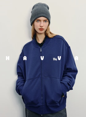 HAVVA双股精梳棉廓形棒球服式短外套女落肩袖上衣2026春季W3-3742