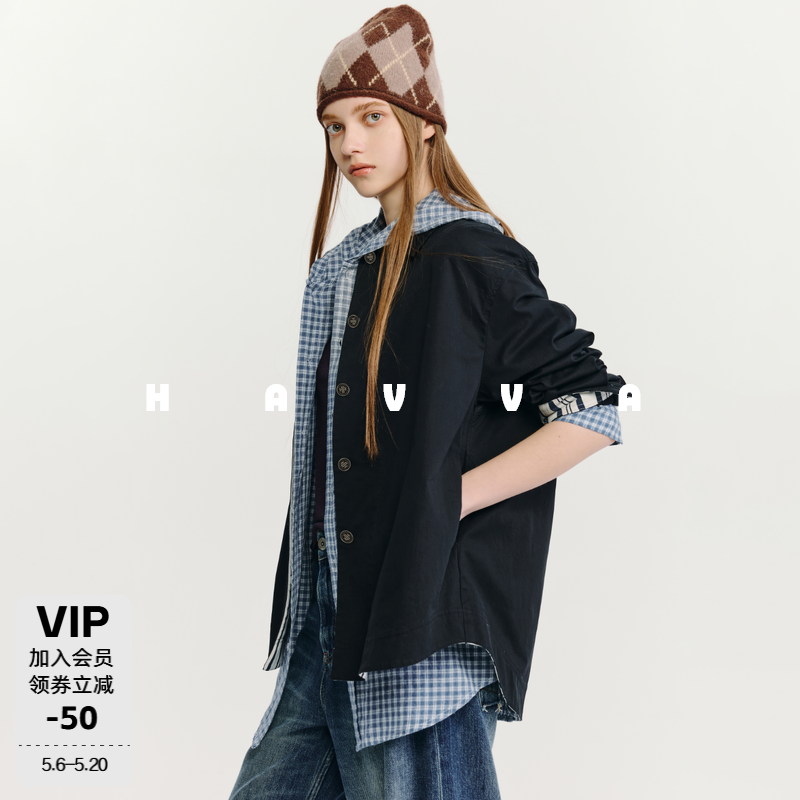 HAVVA棉感Oversize宽松工装风衬衫外套女士夹克2026春季W3-4475