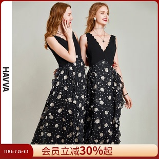 HAVVA法式 Q56021 v領(lǐng)碎花連衣裙女a(chǎn)字顯瘦通勤度假風(fēng)裙子2025夏季