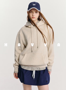 HAVVA慵懒感连帽加绒加厚卫衣休闲女士保暖上衣2025年冬季V3-3964