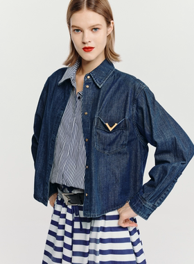 HAVVA设计感水洗翻领牛仔外套短款宽松女士上衣2026春季W3-4955