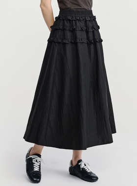 HAVVA拼接三层木耳边松紧腰半身裙长款女士A字裙装2026春S3-6396