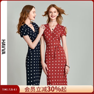 HAVVA法式 Q55651 波點連衣裙女收腰顯瘦休閑通勤氣質(zhì)裙子2025夏季
