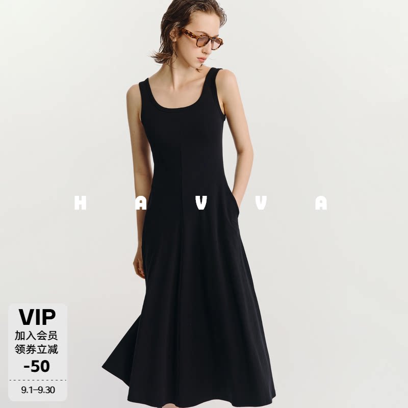HAVVA高级感无袖U领背心连衣裙修身中长款女士裙子2026夏Q3-23810图片
