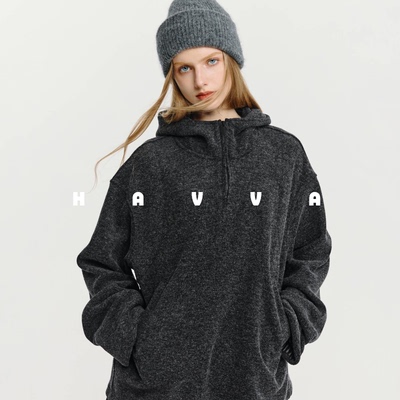 HAVVA慵懒感连帽加绒加厚卫衣外套宽松舒适女士上衣2026春V3-4211