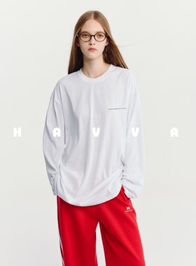 HAVVA设计感oversize长袖T恤舒适显瘦女打底衫2026年春季T3-5382