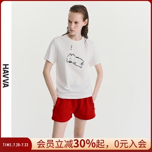 HAVVA精梳長絨棉高級感圓領短袖 0246 T恤寬松ins女士上衣2025夏T3