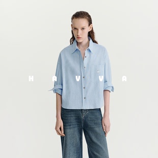 长绒棉女士上衣2026春C3 短款 4305 好穿搭休闲衬衫 HAVVA宽松落肩袖