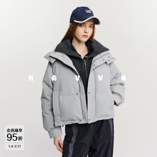 HAVVA短款连帽羽绒服蓬松高充绒量保暖舒适女外套2025冬季Y3-2499