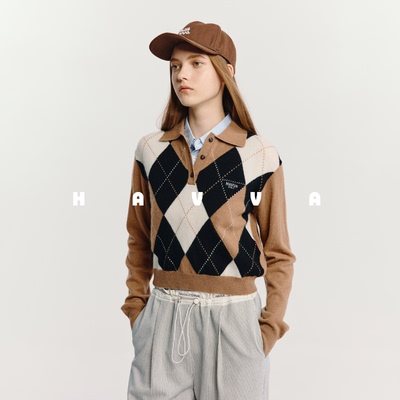 HAVVA学院风Polo领毛衣舒适短款好穿搭女士上衣2025秋冬M3-2721