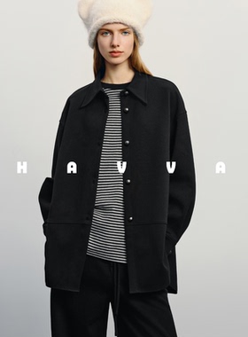 HAVVA开叉下摆衬衫式外套中长款宽松女士上衣2026春季W3-07650