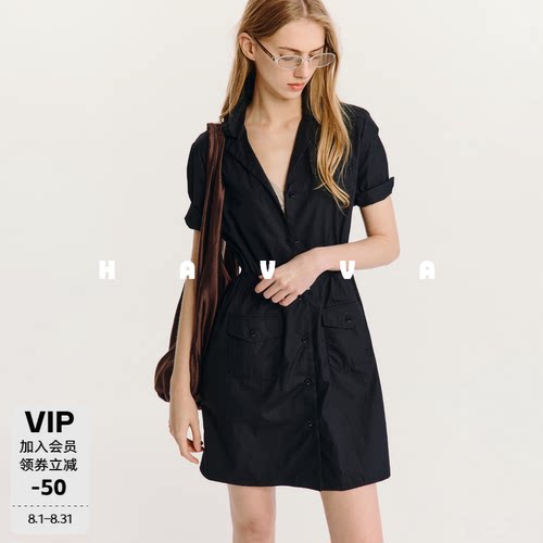 HAVVA工装风收腰短袖衬衫连衣裙