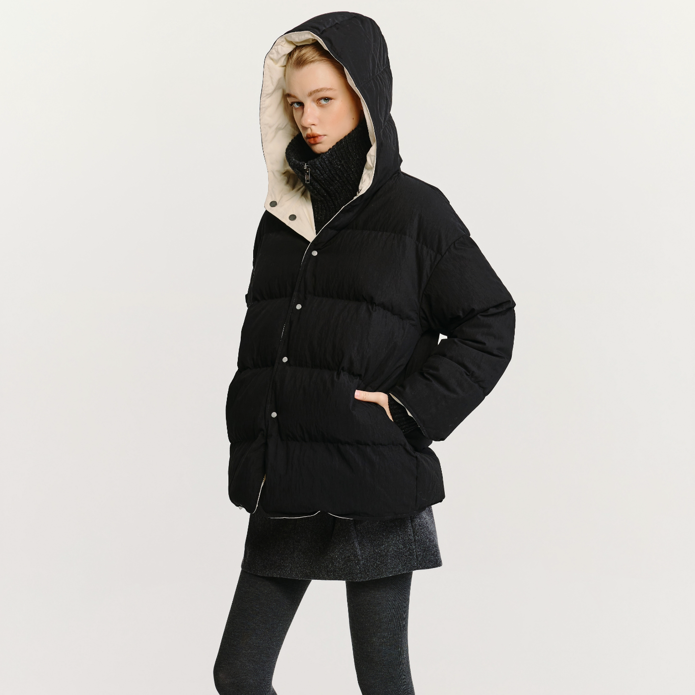 HAVVA超加厚高蓬高充绒短款款羽绒服2026冬季两面穿拼色Y3-25221