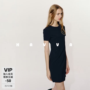 HAVVA圆领短袖包臀连衣裙修身剪裁高级感女士裙子2026夏季Q23540