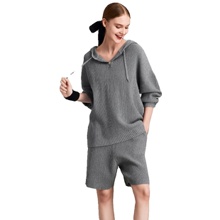 HAVVA宽松休闲连帽针织衫短裤两件套好搭女士套装2026春季Z9586