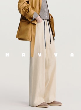 HAVVA设计感带腰带直筒休闲裤遮胯显瘦女士裤子2026春季KX3-3884