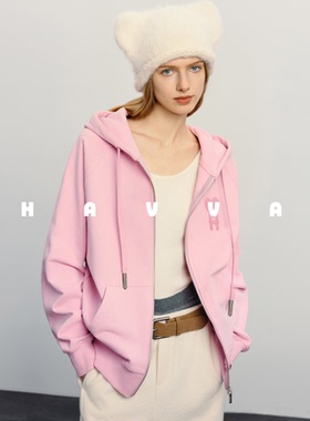 HAVVA连帽拉链卫衣外套今年流行宽松减龄女士上衣2026春季W29680