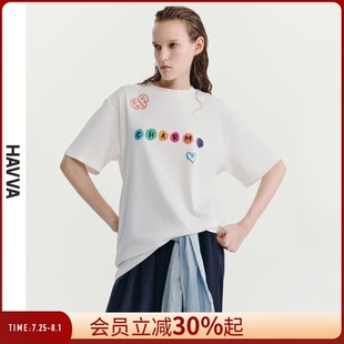 HAVVA减龄彩色中长款 1486 T恤精梳双股长绒棉女士上衣2025夏季