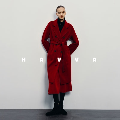 HAVVA显瘦好穿中长款毛呢大衣气质女士上衣外套2025秋季N3-25801