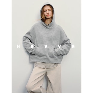HAVVA好穿搭短款连帽卫衣减龄宽松女士长袖上衣2026春季V3-02330