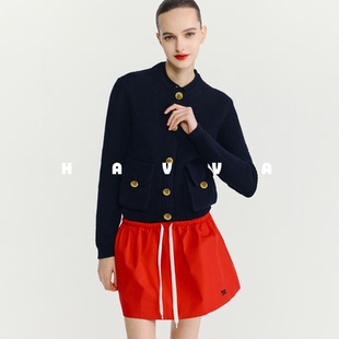 HAVVA设计感重工纽扣针织开衫保暖舒适毛衣女上衣2025秋季L3-2746