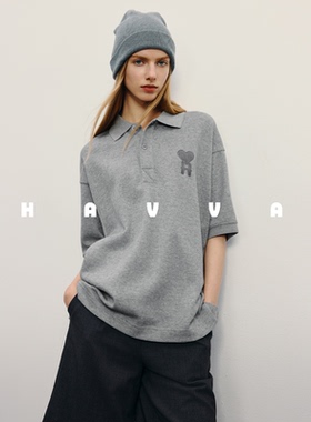 HAVVA短袖t恤女遮肉宽松polo领半袖通勤上衣高级感2026春夏T93800