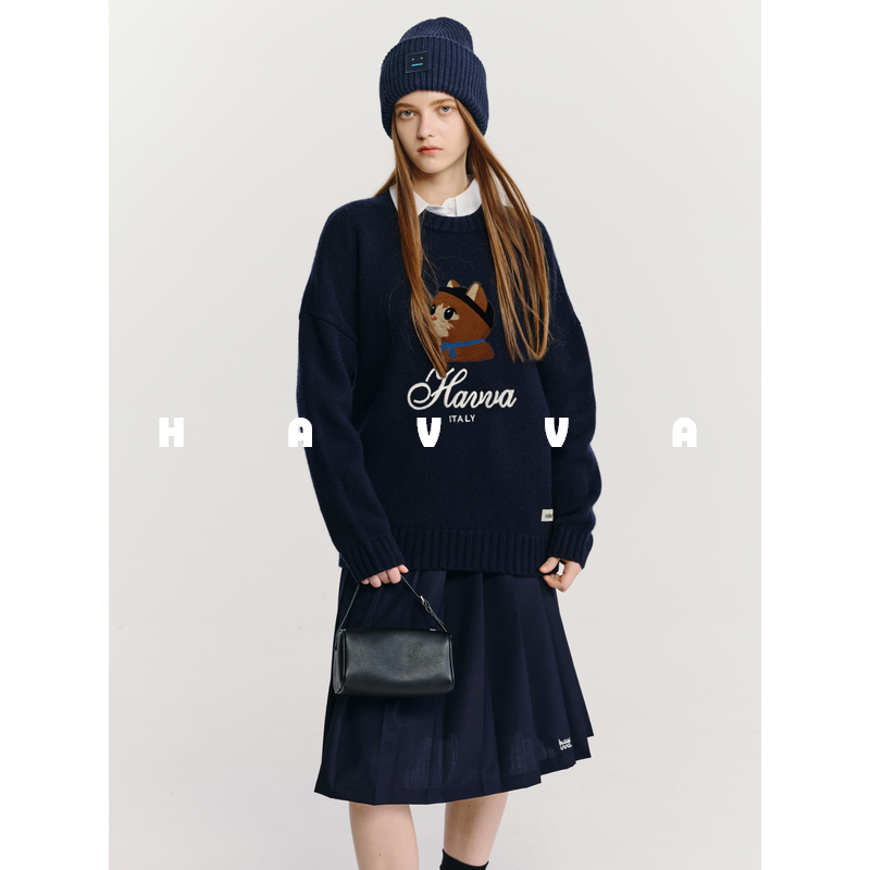 HAVVA舒适好穿提花毛衣软糯轻盈打底女士针织衫2025秋冬M3-2718