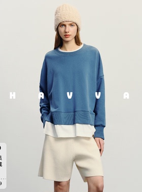 HAVVA慵懒松弛感廓形假两件卫衣宽松显瘦女士上衣2026春季V3-2919