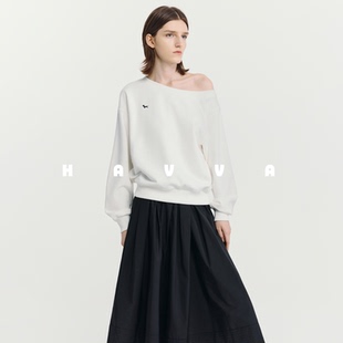HAVVA设计感露肩不对称套头卫衣舒适好穿女士上衣2026春季V3-4771