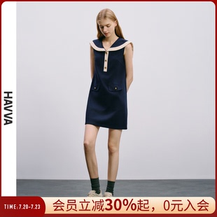 显瘦通勤穿搭2025夏Q3 HAVVA法式 短款 连衣裙女夏季 2275 海军风无袖
