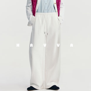 5141 2025冬KX3 HAVVA抽绳高腰阔腿加绒加厚休闲裤 女宽松显瘦卫裤